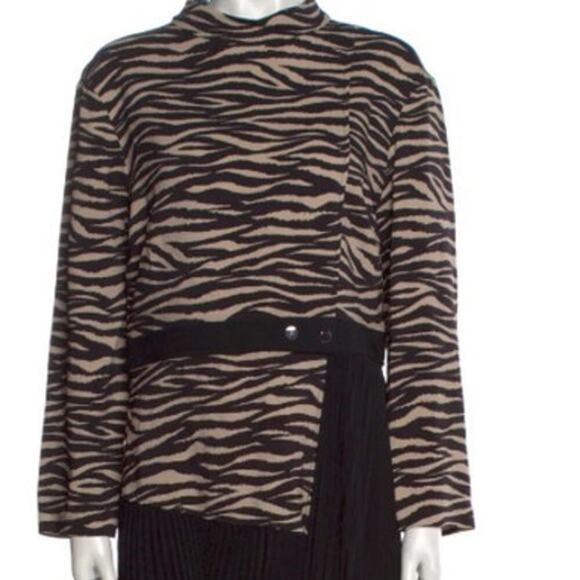 A.L.C. Zebra Animal Print Pleated Midi Dress Black Long Sleeve Size 14 - Picture 11 of 15